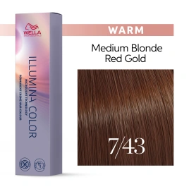 Стойкая краска для волос Wella ILLUMINA COLOR 7/43 блонд красно - золотистый 60 гр