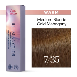 Стойкая краска для волос Wella ILLUMINA COLOR 7/35 блонд золотисто - махагоновый 60 гр