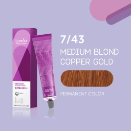 NEW Стойкая краска для волос Londa LONDACOLOR 7/43 блонд медно-золотистый 60 гр