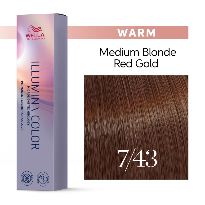 Стойкая краска для волос Wella ILLUMINA COLOR 7/43 блонд красно - золотистый 60 гр фото 1