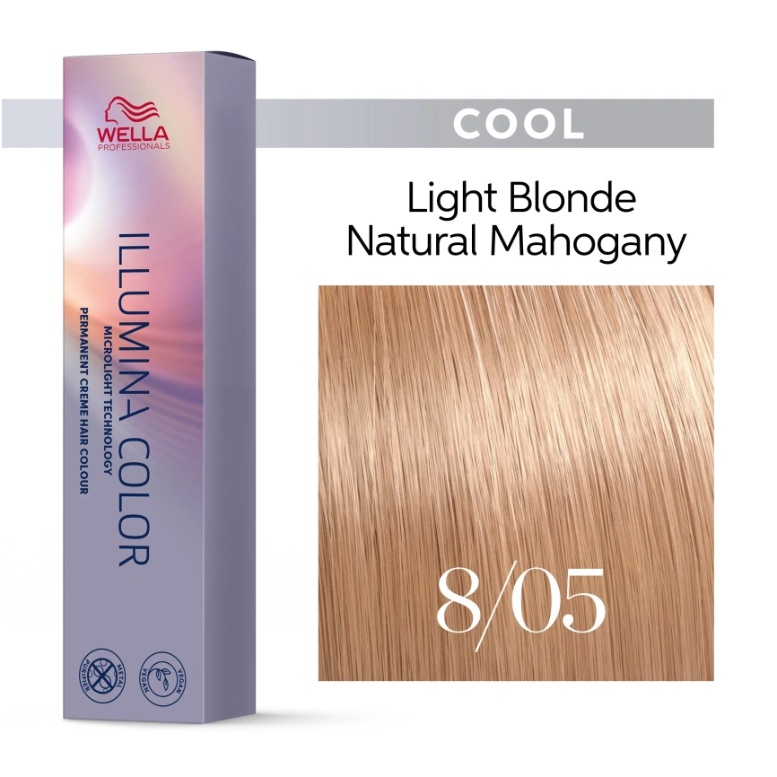 Стойкая краска для волос Wella ILLUMINA COLOR 8/05 светлый блонд натуральный махагоновый 60 гр фото 3