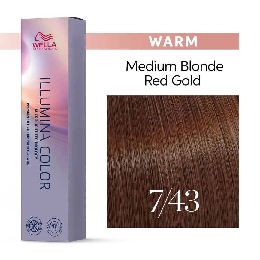 Стойкая краска для волос Wella ILLUMINA COLOR 7/43 блонд красно - золотистый 60 гр фото 3