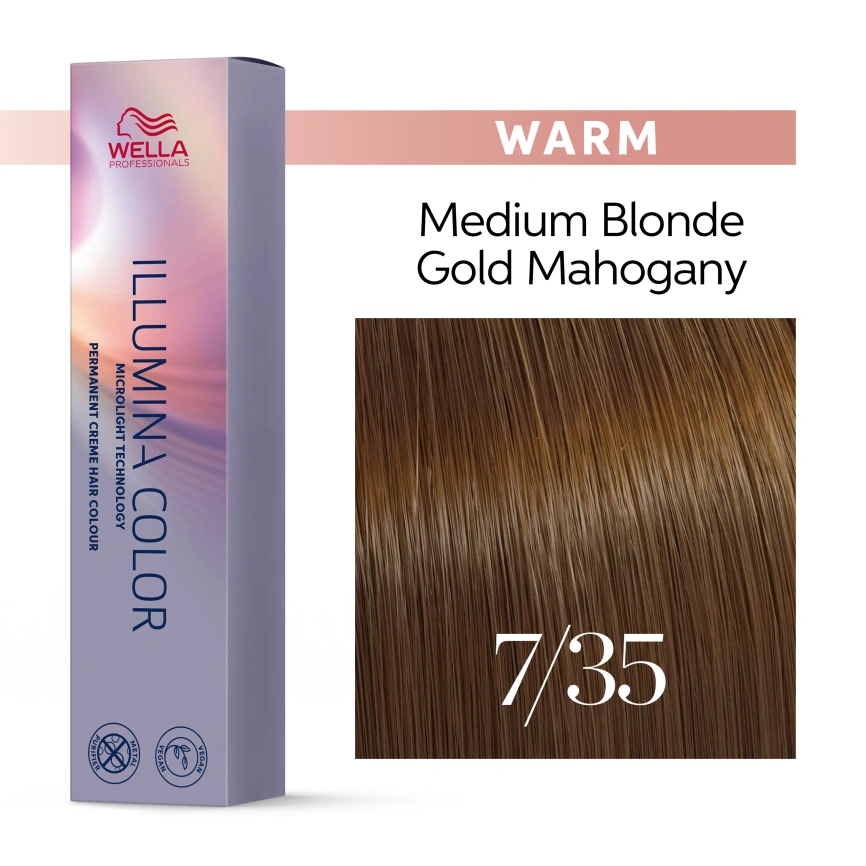 Стойкая краска для волос Wella ILLUMINA COLOR 7/35 блонд золотисто - махагоновый 60 гр фото 3