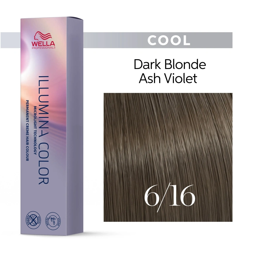 Стойкая краска для волос Wella ILLUMINA COLOR 6/16 темный блонд пепельный фиолетовый 60 гр фото 3