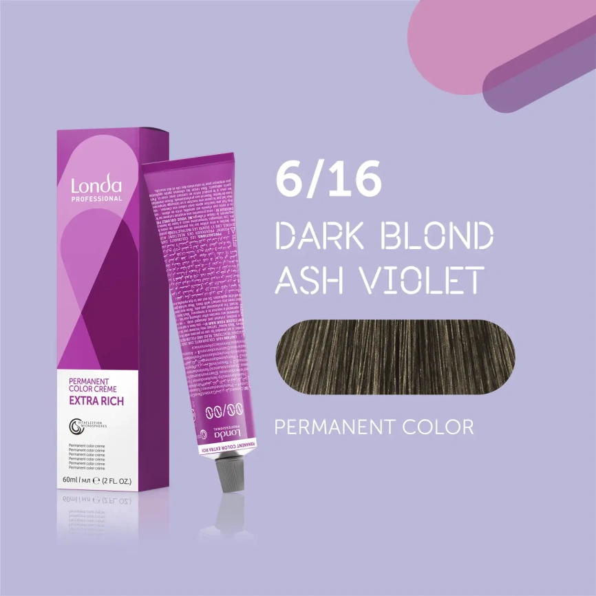 NEW Стойкая краска для волос Londa LONDACOLOR 6/16 темный блонд пепельно - фиолетовый 60 гр фото 2